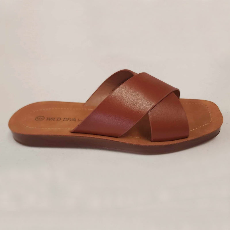 Cognac Flat Slip-On Sandals