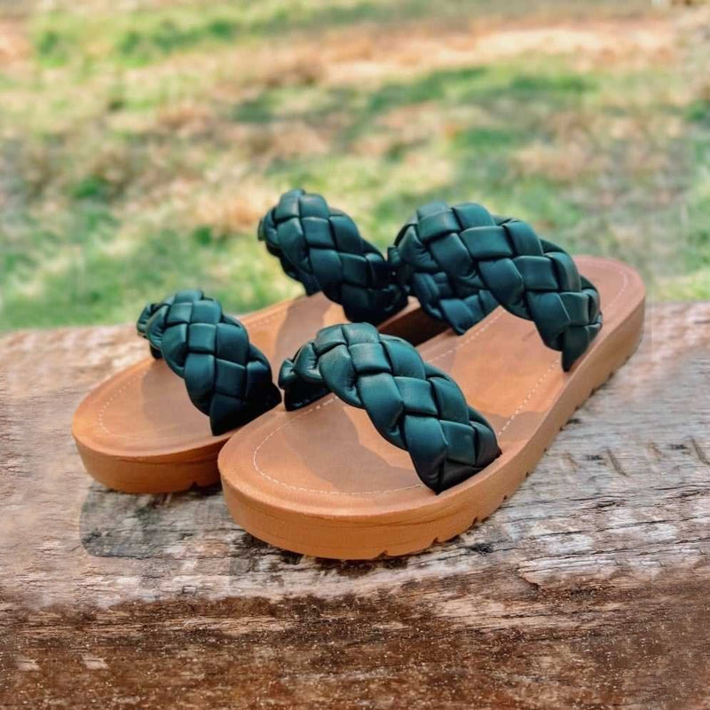 Black Braided Flat Sandals