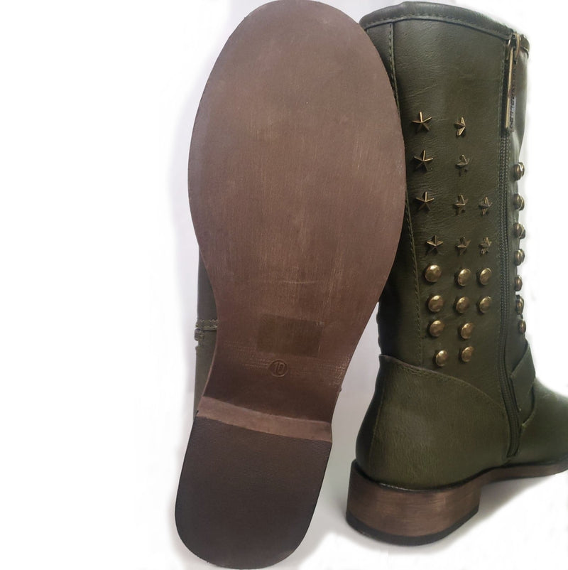 Military Green Studded Boots