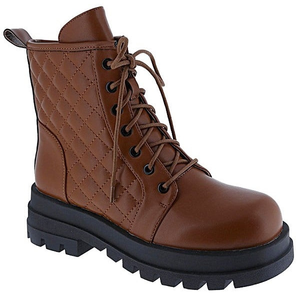 Tan Quilted Combat Boots