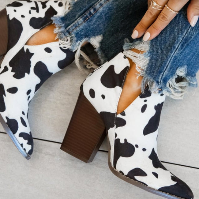Southern Looks Cow Print Booties