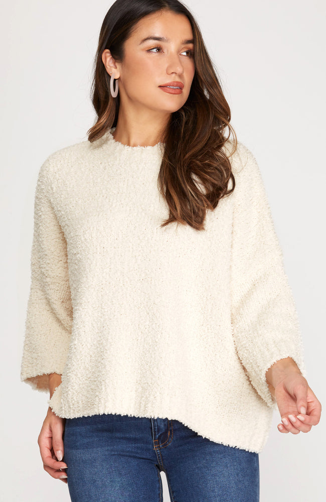 Cream Knit Sweater Wide Sleeve