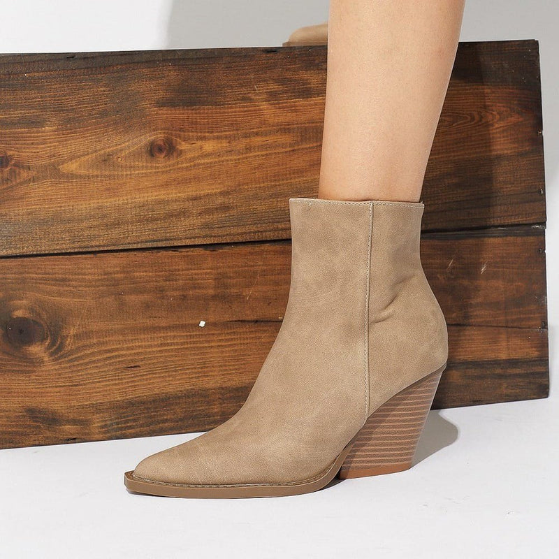 Taupe Pointed Toe Booties