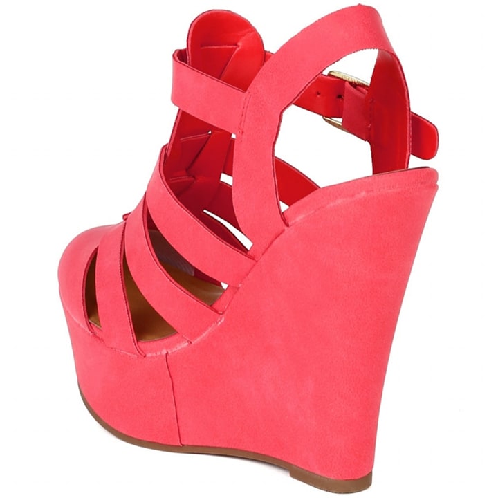 Pomegranate Strappy Round Toe Wedges