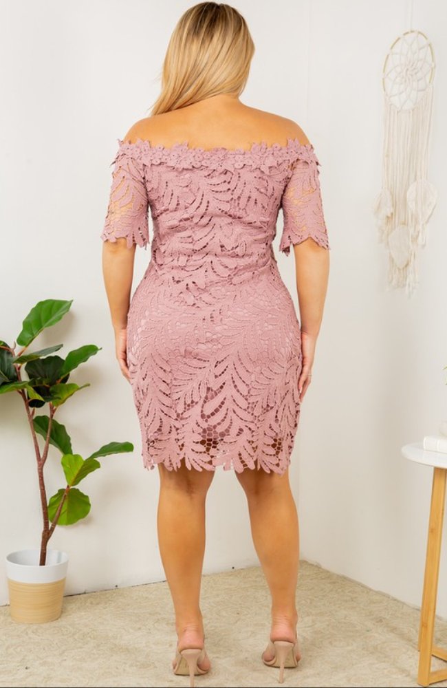 Plus Size Mauve Off Shoulder Crochet Dress