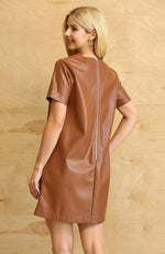 Faux Leather Shift Camel Dress