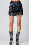 Sequin Fringe Black Mini Skirt
