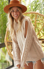 Taupe Knitted Cold Shoulder Sweater