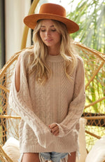 Taupe Knitted Cold Shoulder Sweater
