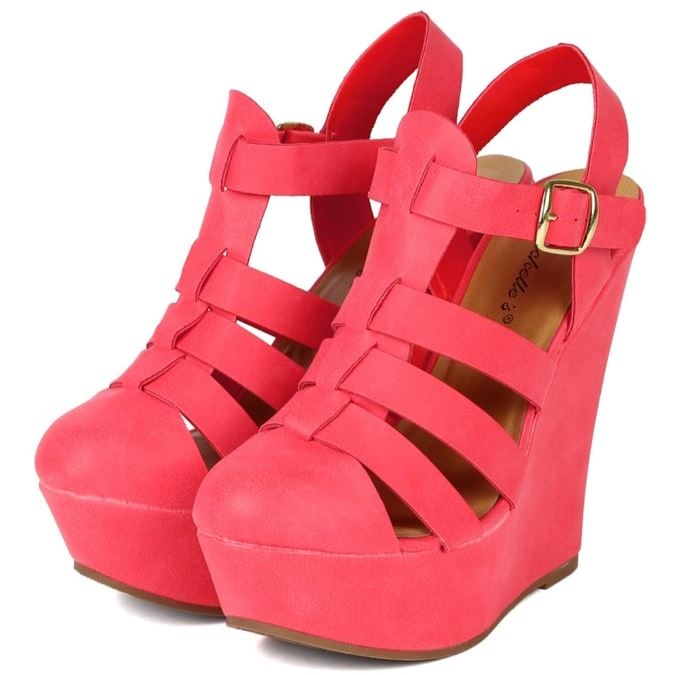 Pomeganate Strappy Round Toe Wedges