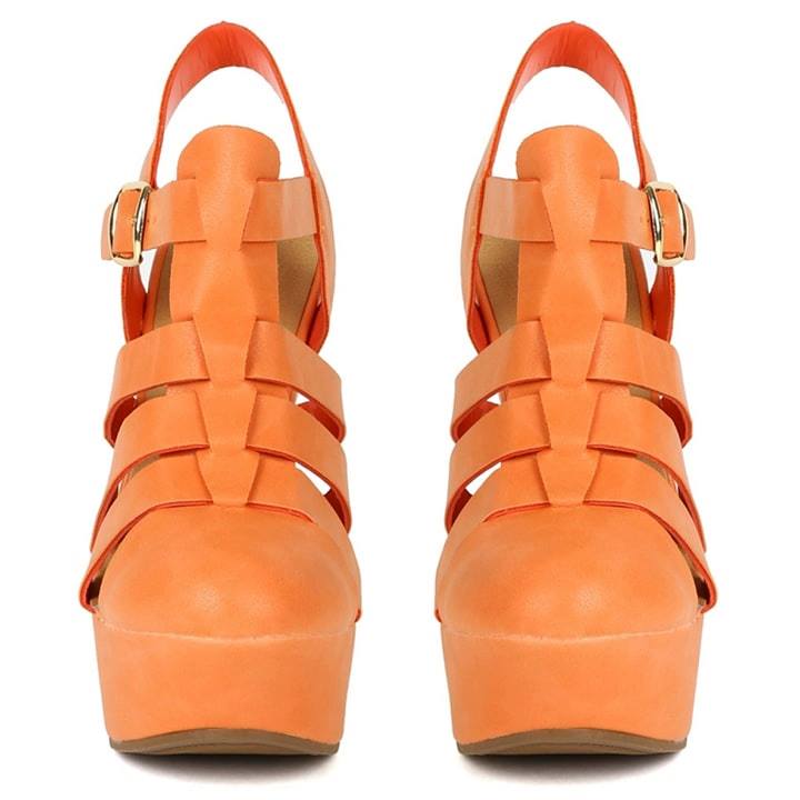 Peach Strappy Round Toe Wedges