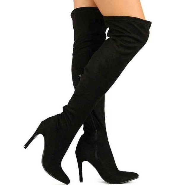 Black Knee High Heeled Boots