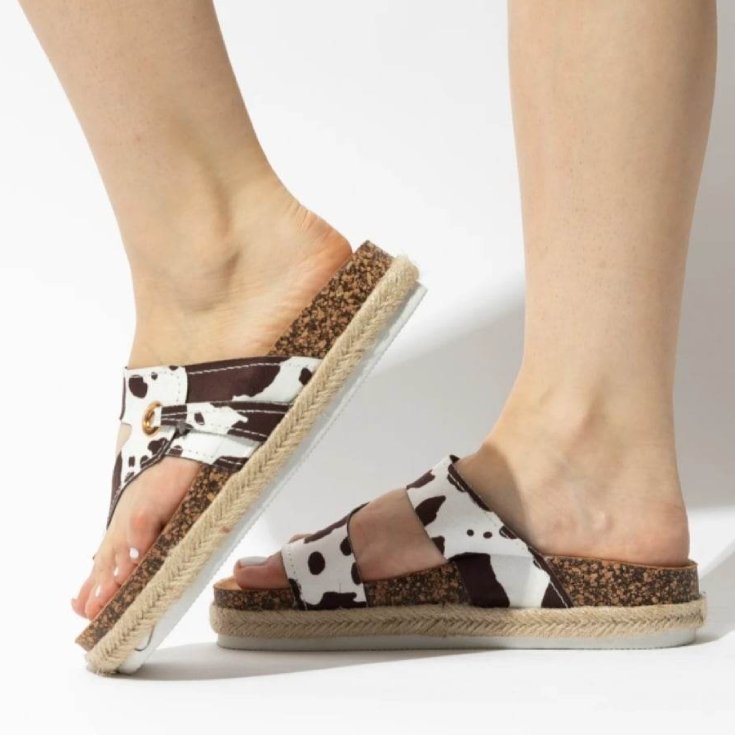 Tan Cow Print Sandals